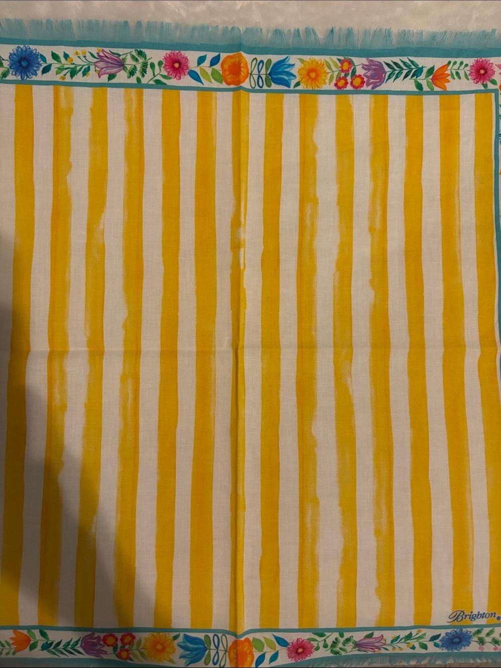 Brighton Yellow and White Striped Scarf with Floral Border